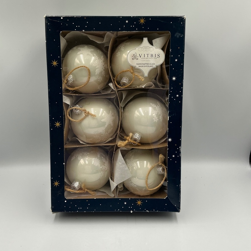 Vitbis Handcrafted Glass Christmas Ornaments Snowflake Design Set of 6 Poland